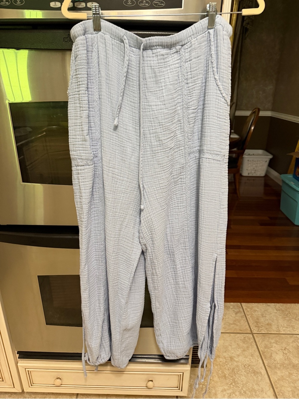Light Blue women’s Drawstring Textured pants